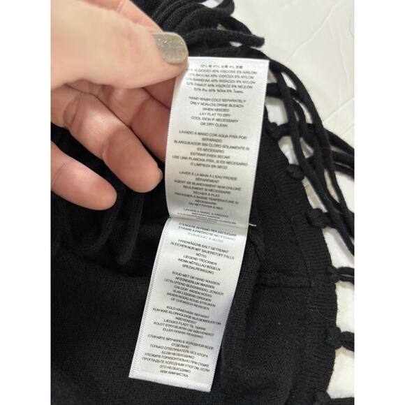 Michael Kors Fringe Cardigan Black Size XS Open Front Long Sleeve Waterfall - Picture 7 of 10